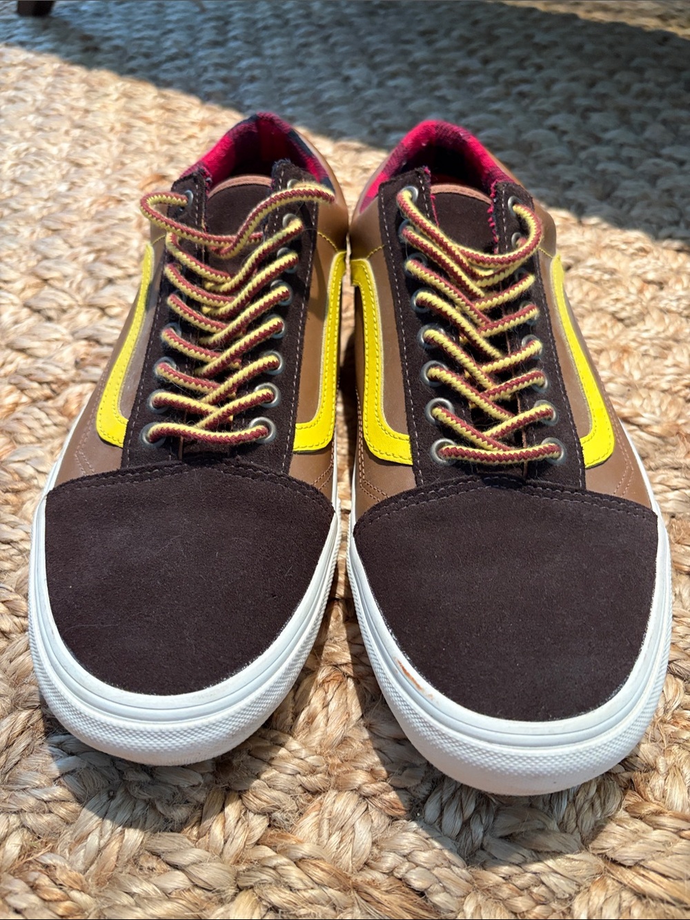Vans Old Skool Brown Yellow Plaid Lined Sneakers - Picture 4 of 9